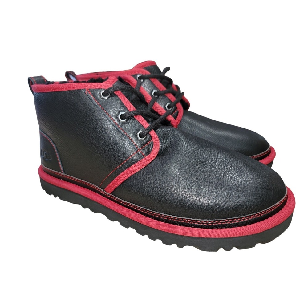 UGG Neumel Men's Boots Leather In‎ Black w/ Red Trim Size 10 New